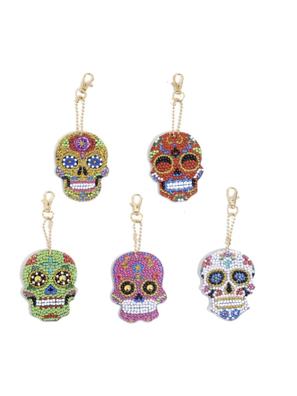 5 Colorful Sugar Skull Keychains Craft Kit